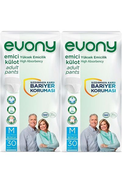 Evony Patient Diapers Adult Absorbent Panties M-medium Size 60 Pieces (2pk*30)