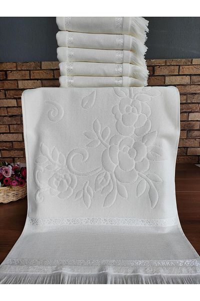 sarra Sarra 6 τεμαχίων με κρόσσια 50x90cm Πετσέτα Εταμίνης - Κρέμα