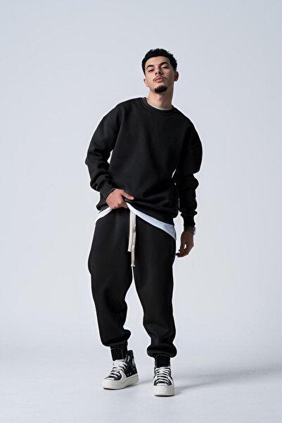 YAKAMEL Βασικό ανδρικό σετ φούτερ και παντελόνι με λαιμόκοψη ποδηλατικού τύπου