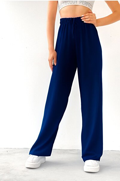 YAKAMEL Pantaloni Palazzo de damă cu talie super înaltă - cu drapaj și buzunare