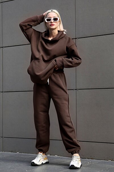 YAKAMEL Women's - 3 Thread Jogger Elastic Hoodie Tracksuit Set