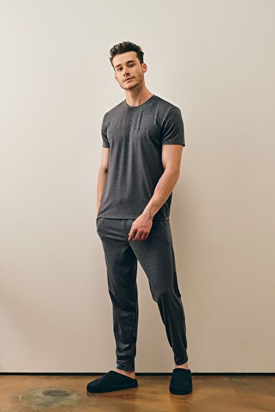 YAKAMEL Muški antracit letnji opušteni pidžama set