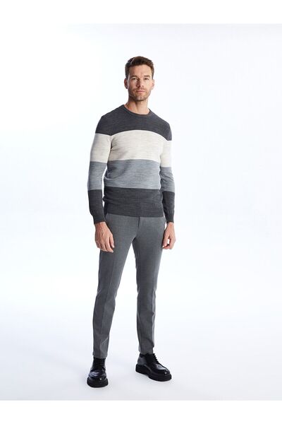 YAKAMEL OB Men's Gray Color Slim Cut Flexible Lycra Ankle Length Fabric Trousers