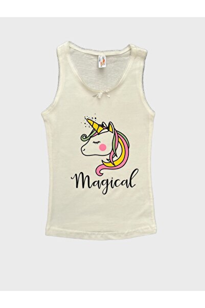 elmas kids Girl's Cotton White Unicorn Patterned 2-Piece Undershirt