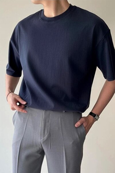 YAKAMEL Tricou pentru bărbați, albastru marin, cu imprimeu batik - mânecă scu...