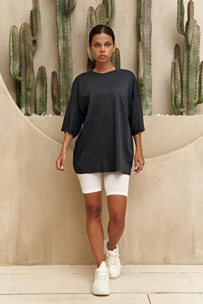 YAKAMEL Оверсайз жіночий трикотажний светр з круглим вирізом і короткими рука...