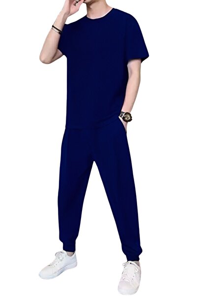 YAKAMEL Set de trening cu mâneci scurte, cu talie înaltă, în culoarea bleumar...