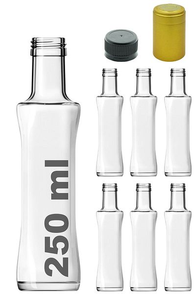 Afracam 250 ml Transparent Pyramid - Curved Empty Glass Bottle with Lock, Lid and Hood 6 Pieces