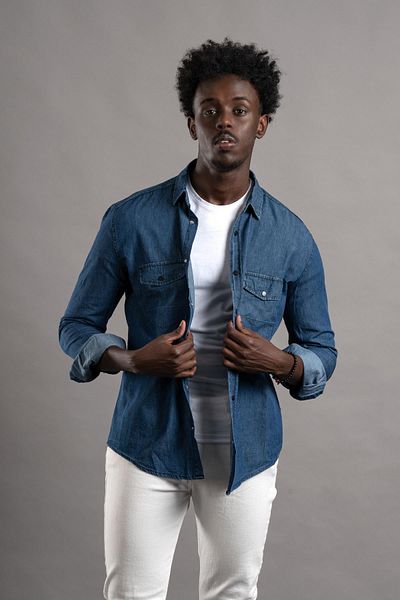 AKÇAYLAR Cămașă colorată din denim din bumbac pentru bărbați - Potrivire obișnuită, buzunare duble