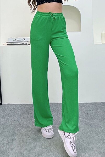 YAKAMEL بنطلون نسائي صيفي بأرجل واسعة - ملمس ملتوي وجيوب