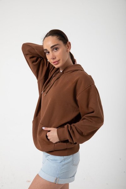 YAKAMEL Women's Brown Fleece Inside Hooded Pocket Casual Style Oversize Brown...