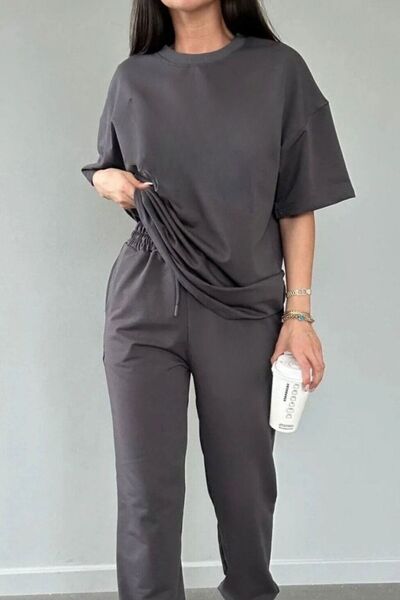 YAKAMEL Σετ Γυναικείες Πιτζάμες Oversize - Κοντομάνικο, με λαιμόκοψη πετσετέ