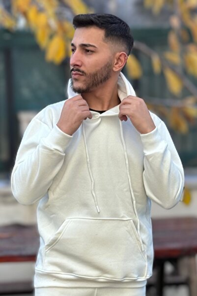 YAKAMEL Men's Oversize Hooded and Kangaroo Pocket 3 Thread Sweatshirt