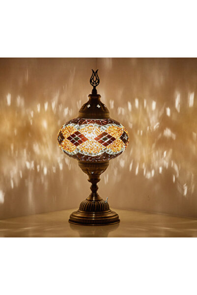 Demmex Kahverengi Pilli Mozaik Masaüstü Komodin Otantik Dekor Gece Lambası Ki...