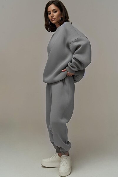 YAKAMEL Γυναικείο γκρι αθλητικό σετ φόρμας με 3 κλωστές, ψηλόμεσο, ελαστικό, ...