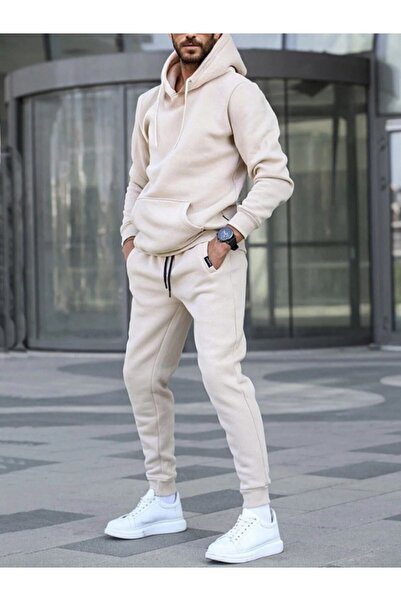 YAKAMEL Erkek 3 Iplik Bej Krem Pırate Eşofman Takımı