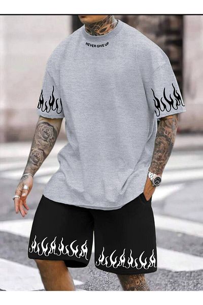 CMKTEKS Men's Oversize Shorts Set - Two Thread Sand
