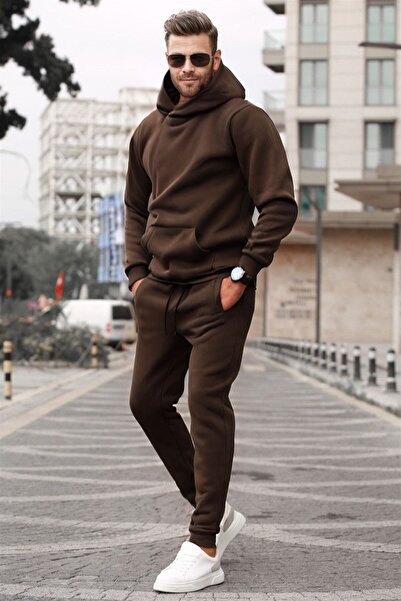 YAKAMEL بدلة رياضية JOGGER BROWN للرجال كبيرة الحجم