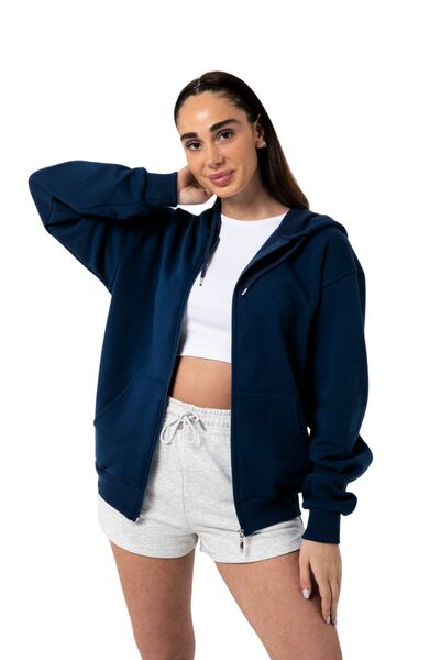 YAKAMEL Unisex LACİVERT Tam Fermuarlı Hırka Sweatshirt Kapşonlu Kanguru Cepli...