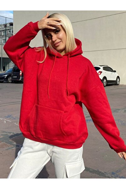 YAKAMEL Hanorac roșu cu glugă pentru femei - 3 fire Puff 248-1