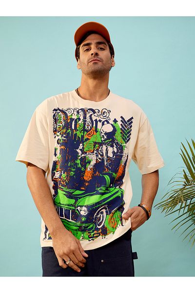 Mascln Sassafras By Styli Car Graphic Print Oversized T-Shirt