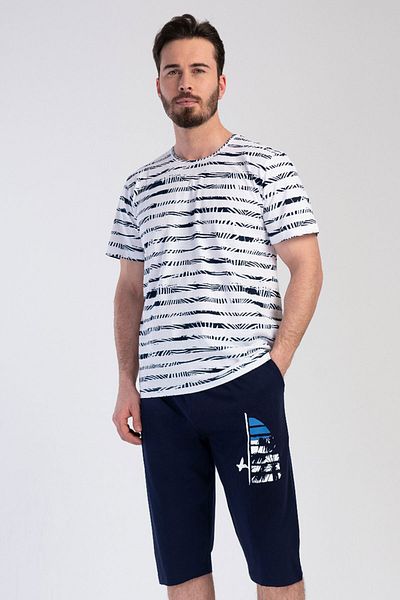 VİENETTA Men's Capri Short Sleeve Cotton Pajama Set - 311191