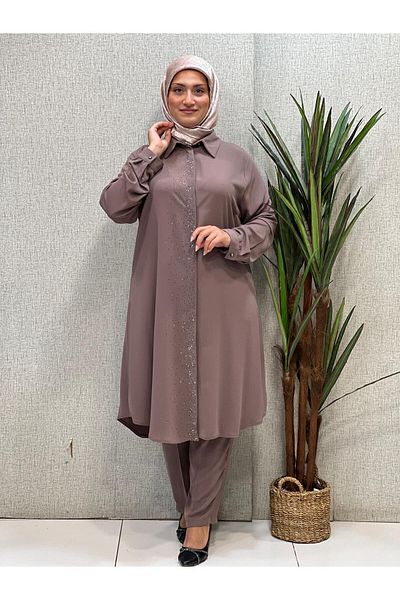 Butik büyük beden Sprinkled Stone Detailed Tunic