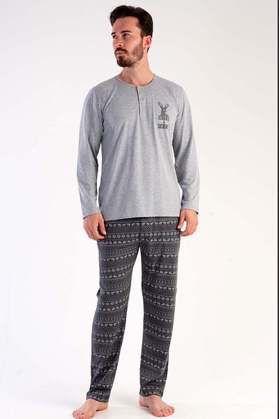 VİENETTA Men's Plus Size Long Sleeve Pocket Pajamas Set 
 , 304093