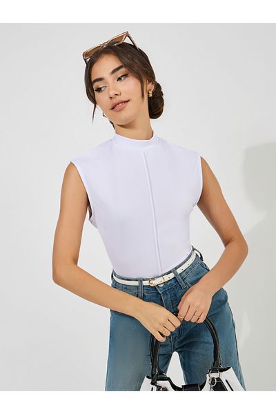 Styli Solid Sleeveless High Neck T-Shirt