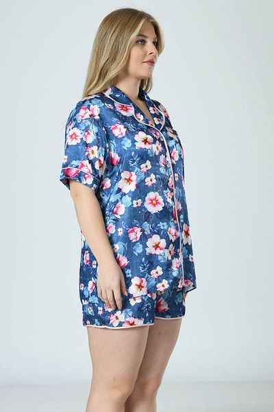 VİENETTA Σετ Πυτζάμες Σατέν Plus Size - Κοντό μανίκι, σορτς με κουμπιά
