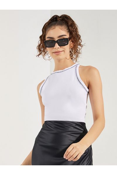 Styli Contrast Stitch Detail Racer Neck Tank