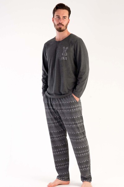VİENETTA Ανδρικό Σετ Πιτζάμες Plus Size - Μακρύ μανίκι και τσέπη