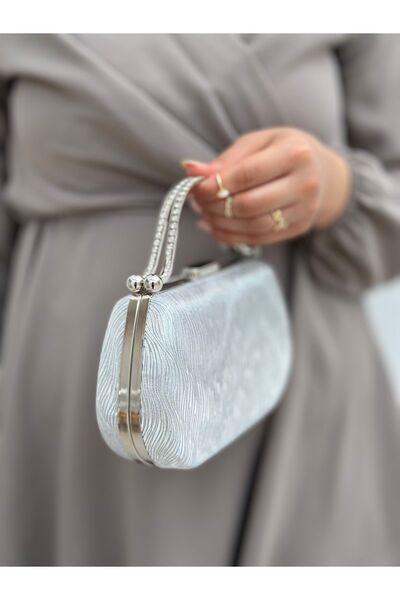 Sh Poly Geantă portofoliu rochie de seară argintie ondulată pentru femei