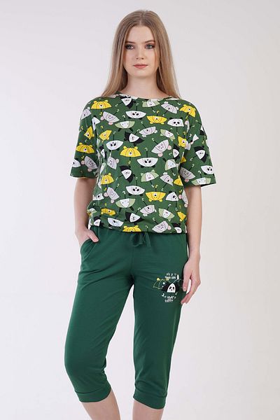 VİENETTA Γυναικείες πιτζάμες Off Shoulder Capri Gathered Cotton - κοντομάνικο, 309023