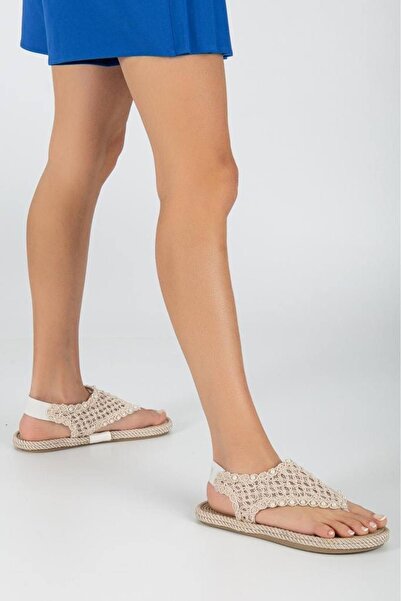 rabellashoes Rabella Marina Dantel Taşlı Sandalet Krem