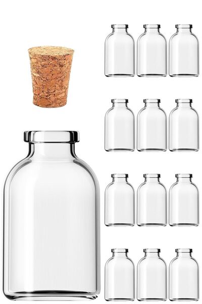 Afracam 25 ml Şeffaf Penisilin Mantar Tıpalı Yuvarlak 25 Cc Boş Cam Şişe 12 Adet