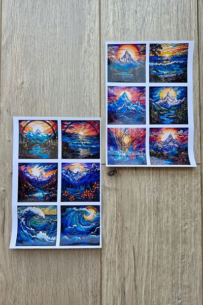 Mona Craftist Set de 12 bucăți de autocolante colorate cu vitralii - Autocolante pătrate din sticlă pentru Bullet Journal, laptop, termos, album de însemnări