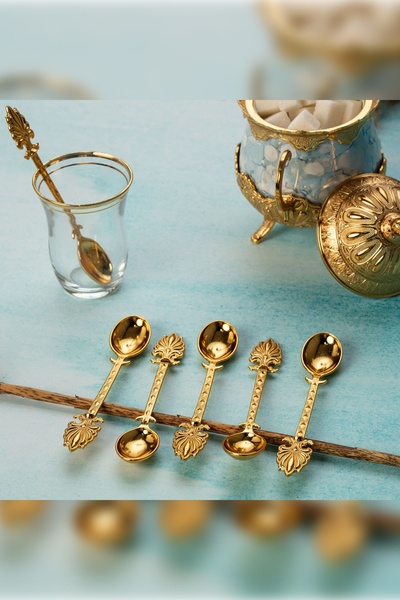 SİLVERLAND Altın Motifli Dekoratif 6'lı Çay Kaşığı