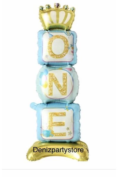 Deniz Party Store Footed ONE Written Blue Gold Prince Themed Foil Balloon 34.5 CM x 108 Cm