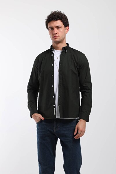 Keep Out Men's Long Sleeve Plain Shirt Green