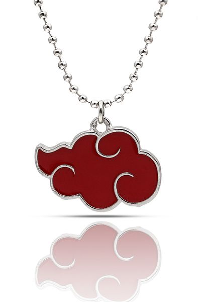 kolbi Naruto Anime Akatsuki Cloud Necklace - Red Enamel Silver Color with Ball Chain