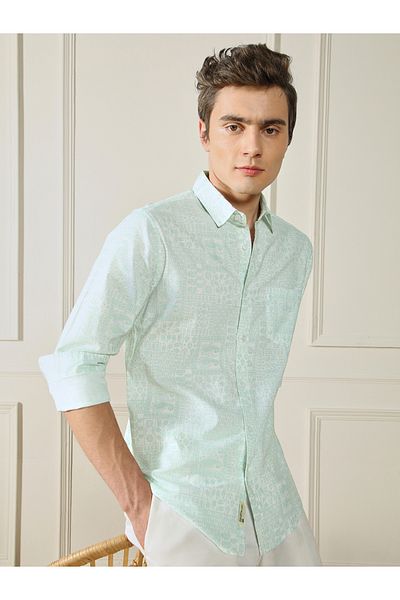 Dennis Lingo By Styli Paisley Print Cotton Slub Casual Shirt