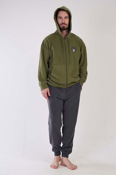 VİENETTA Ανδρικό σετ πιτζάμες Fleece - Ανοιχτό ώμο, φερμουάρ, μακρύ μανίκι και τσέπες