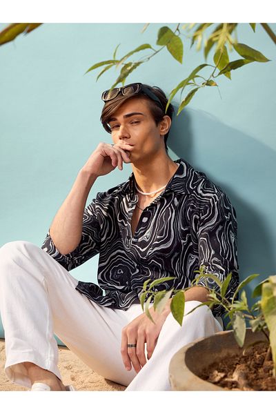 Mascln Sassafras By Styli Marble Print Relaxed Fit Shirt
