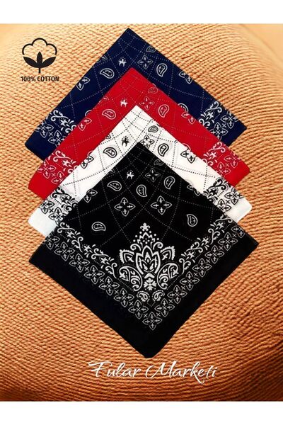 Fular Marketi %100 Pamuk 4 Adet Elegance Desenli Bandana E4class