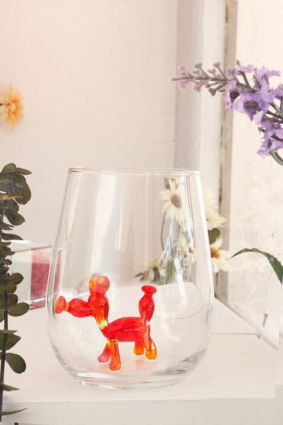 ADAMODART Red Blue Balloon Dog Figure 2 Pieces Water Glasses