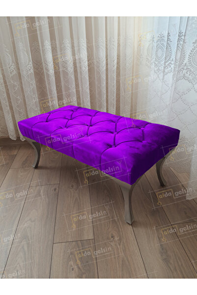 aldagelsin Kapitoneli Ayak Ucu Kapı Önü Antre Bench Puf Gümüş Ayak (90*45)