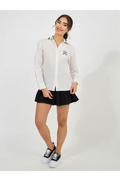 Styli Ribbed Collar Shirt with Minimal Print
