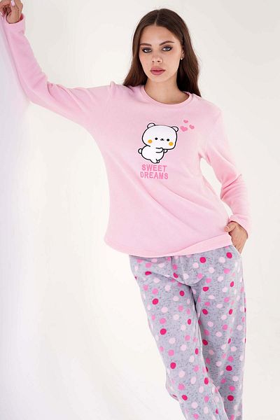 VİENETTA Fleece-Pyjama-Set für Damen – lange Ärmel, 304149