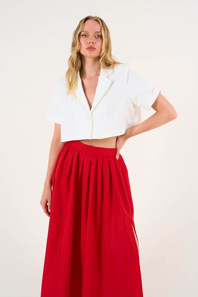 LOOSH Red High Waist Slit Long Women's Skirt